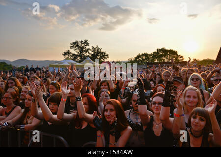 BOLKÓW, Polen - 19. Juli 2014: Publikum des dunklen independent Festival Castle Party. Stockfoto