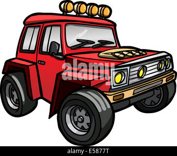 Außenillustration ein Cartoon roten Geländewagen. Isoliert. Stockfoto