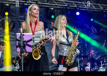 Die Glitterball Band Auftritt beim Festival Brentwood. Stockfoto