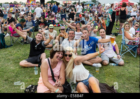 Festivalbesucher genießen sich beim Brentwood Festival in Essex in Großbritannien. Stockfoto