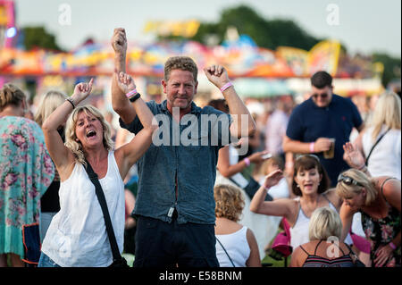 FestivalbesucherInnen amüsieren sich auf dem Festival in Brentwood. Stockfoto