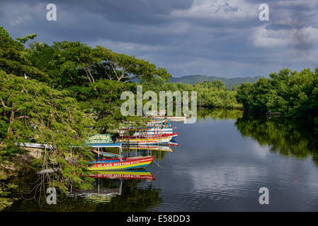 Ausflugsschiffe angedockt an der South River Negril, Jamaika Stockfoto