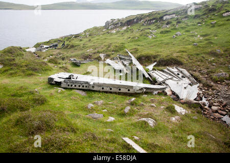 Wracks an der Catalina Flugzeug Absturzstelle Mai 1944 auf Vatersay Insel Barra, äußeren Hebriden, Schottland Stockfoto