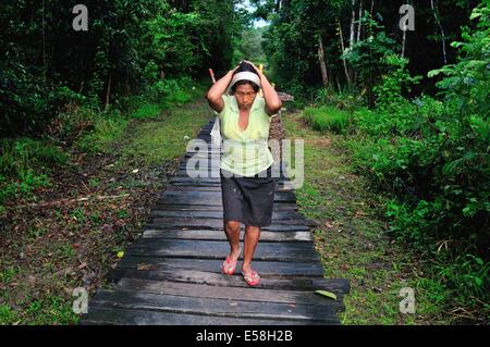 Verkauf von Ananas - traditionelle Brücke in DURCHGESCHWITZT. Abteilung von Loreto. Peru Stockfoto