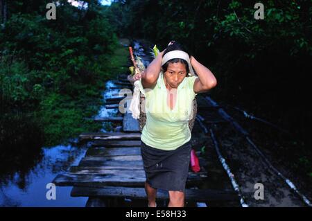 Verkauf von Ananas - traditionelle Brücke in DURCHGESCHWITZT. Abteilung von Loreto. Peru Stockfoto