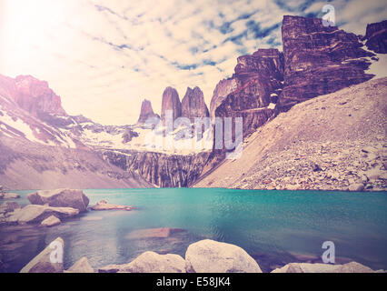 Vintage Foto des Nationalparks Torres del Paine, Patagonien, Chile Stockfoto