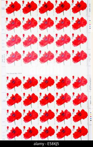 Llanelwedd, UK. 23. Juli 2014. Royal Mail haben angekündigt, dass sie jedes Jahr ab 2014 bis 2018 WW1 Gedenken an ein Wahrzeichen Serie von Sonderbriefmarken herausgeben werden. Dieses Set verfügen über 30 Briefmarken - sechs pro Jahr produziert werden. Der erste Satz Briefmarken werden im Juli dieses Jahres veröffentlicht. Bildnachweis: Graham M. Lawrence/Alamy Live-Nachrichten. Stockfoto