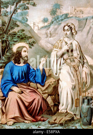 Christus und die Frau aus Samaria am Jakobsbrunnen: Jesus Christus S'Entretient Avec la Samaritaine. Johann IV - 01:42 Stockfoto