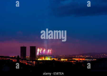 Feuerwerk, die Öffnung Zeremonie Parkhead Commonwealth Spiele 2014 Glasgow celtic park Stockfoto