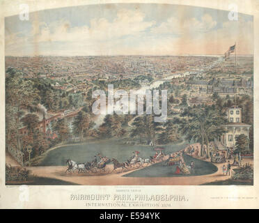 Birdseye-Ansicht von Fairmount Park, Philadelphia, mit den Gebäuden des internationalen Ausstellung 1876 Stockfoto