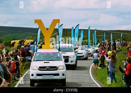 Tour de France 2014 Wohnwagen durch Peak District National Park South Yorkshire England Europa Stockfoto