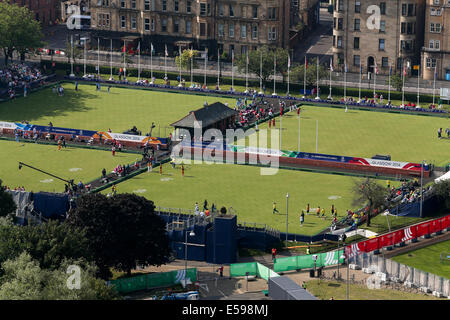 Kelvingrove, Glasgow, Schottland, Großbritannien. 24. Juli 2014.  Lawn Bowls im Kelvingrove in Gang kommen am ersten Tag der Spiele Credit: ALAN OLIVER/Alamy Live News Stockfoto