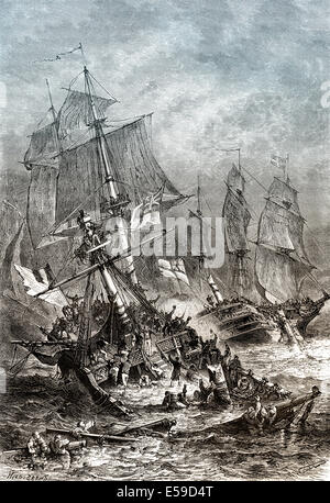 Der Untergang der Vengeur du Peuple, ein Schiff der französischen Marine, The Glorious First of Juni 1794, französische revolutionäre Kriege Stockfoto