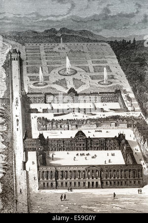 Der Tuilerien-Palast, Jardin des Tuileries und das Louvre-Palast, französischen Museum und historisches Monument, Paris, Frankreich, 17. Jahrhundert, Stockfoto