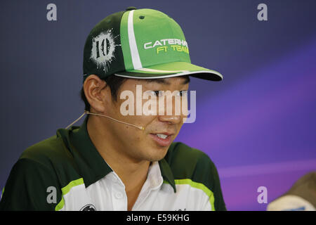 Budapest, Ungarn. 24. Juli 2014. KAMUI KOBAYASHI aus Japan und Caterham F1 Team spricht auf der Pressekonferenz der Formel 1 ungarischen Grand Prix 2014 auf dem Hungaroring in Budapest, Vereinigtes Königreich. Bildnachweis: James Gasperotti/ZUMA Draht/Alamy Live-Nachrichten Stockfoto
