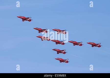 Die roten Pfeile in 2014 Farnborough Air Show. Stockfoto