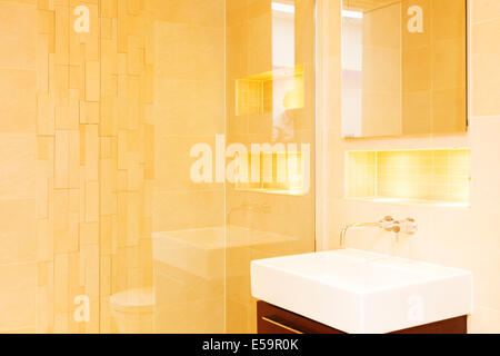 Dusche und Waschbecken im Badezimmer Stockfoto