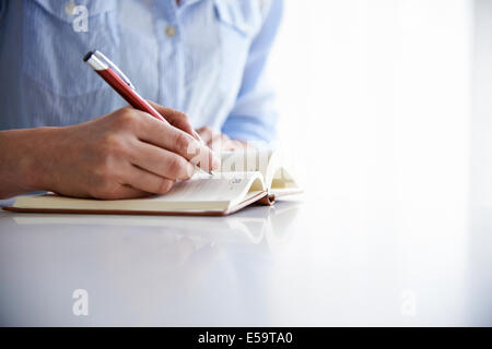 Frau schreiben im Notebook Stockfoto
