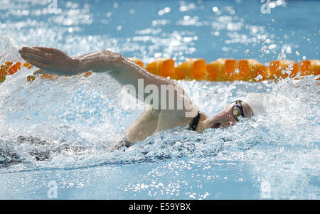 Glasgow. 24. Juli 2014. Hannah Miley von Schottland konkurriert bei Frauen 400 m-einzelner Medley Final Tag 1 der Glasgow 2014 Commonwealth Games im Tollcross International Swimming Centre in Glasgow, Schottland am 24. Juli 2014. Hannah Miley behauptete den Titel mit der Commonwealth Games-Rekordzeit von 4:31.76. Bildnachweis: Wang Lili/Xinhua/Alamy Live-Nachrichten Stockfoto