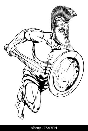 Ein Beispiel für ein Gladiator Krieger Charakter oder Sport-Maskottchen in einem Trojaner oder spartanischen Stil Helm mit einem Schwert und shiel Stockfoto