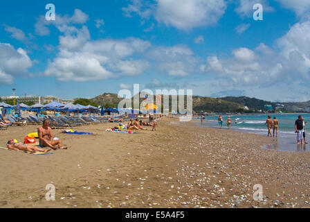 Hauptstrand, Faliraki Resort, Insel Rhodos, Dodekanes, Griechenland, Europa Stockfoto