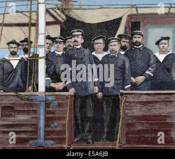 Pierre Loti, Pseudonym von Julien Viaud (1850-1923), französischer Schriftsteller und Marineoffizier, an Bord das Kanonenboot Javelot. Farbige. Stockfoto