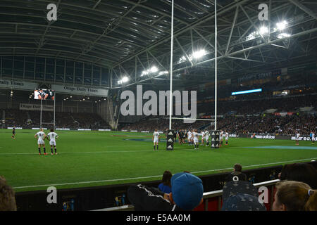 Innenansicht des Stadions Forsyth Barr in Dunedin während der All Blacks Vs England Rugby-Spiel gespielt am 14. Juni 2014 Stockfoto