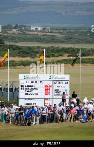 Porthcawl, Wales, UK. 25. Juli 2014. Rangliste tagsüber zwei The Senior Open Golf Championship im The Royal Porthcawl Golf Club in South Wales heute Nachmittag. Bildnachweis: Phil Rees/Alamy Live-Nachrichten Stockfoto