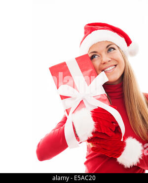 Attraktive Frau mit Weihnachts-Geschenk-Box, Debica, Polen Stockfoto