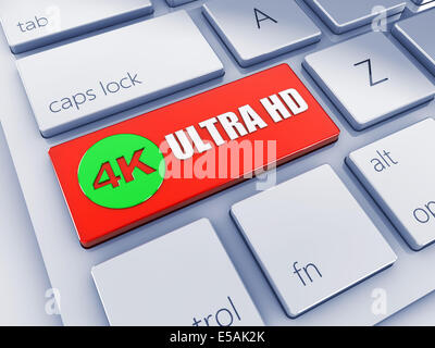 Ultra HD rote Taste mit Grün 4K Symbol, 3d Computer-Tastatur, Ultra High Definition Stockfoto