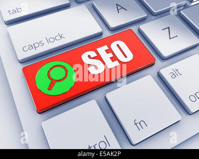 Red SEO Taste mit grünen Symbol, 3d Computer-Tastatur Stockfoto