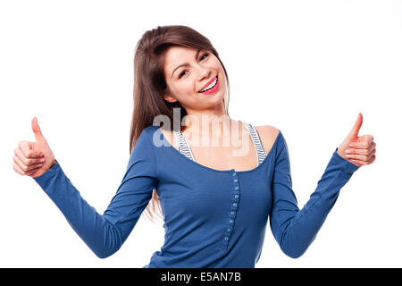 Junge Frau mit Daumen nach oben Debica, Polen Stockfoto