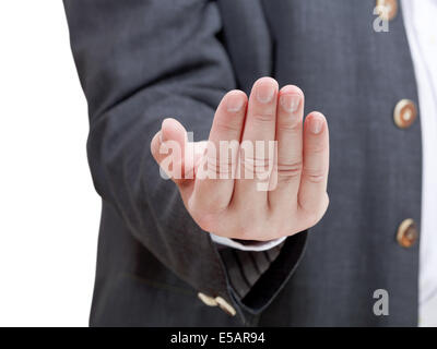 Geschäftsmann einladend - hand Geste isoliert auf weißem Hintergrund Stockfoto