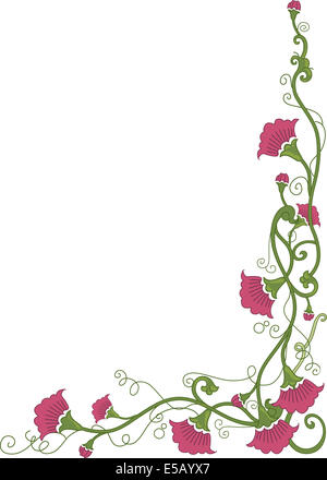 Ecke Grenze Illustration mit Blumen in Reben umwickelt Stockfoto
