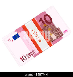 Zehn Euro-Banknoten-Paket auf einem weißen Hintergrund. Vektor-Illustration.