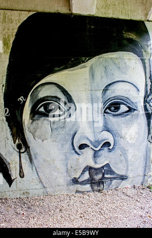 Graffiti unter A Straßenbrücke entlang der Basingstoke Kanal gefunden Stockfoto