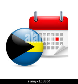 Kalender und Runde Bahamian Flaggensymbol. Nationalfeiertag auf den Bahamas Stockfoto