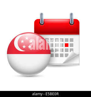 Kalender und Runde Singapur Flaggensymbol. Nationalfeiertag in Singapur Stockfoto