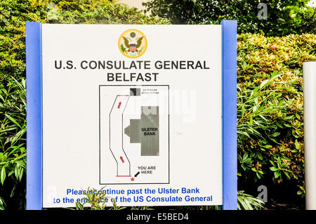Belfast, Nordirland. 26. Juli 2014 - Zeichen am Eingang in der U.S. Consulate General Credit: Stephen Barnes/Alamy Live News Stockfoto