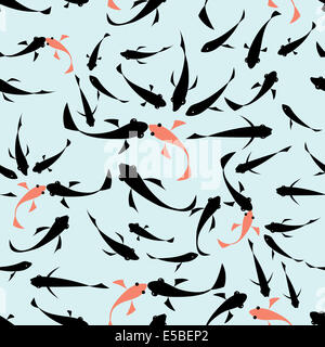 Nahtlose grafisches Muster von kleinen Fischen auf blauem Hintergrund Stockfoto