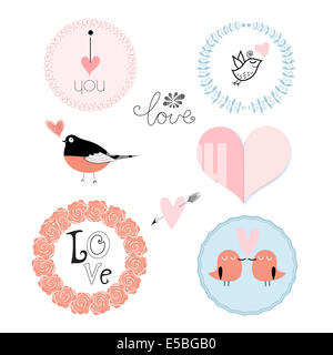 Reihe von grafischen Elementen in den Urlaub Valentinstag auf weißem Hintergrund Stockfoto