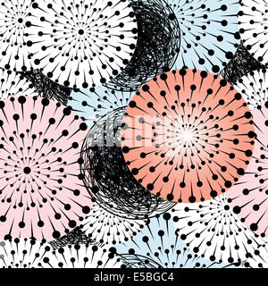 Grafischen abstrakte nahtlose floralen Muster von verschiedenen kreisförmigen Elementen Stockfoto