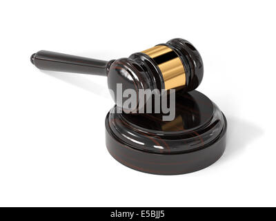 3D Render Richter hölzernen Hammer isoliert auf weißem Hintergrund Stockfoto