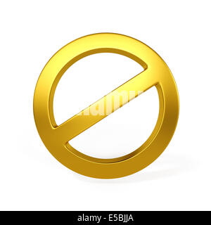 3D golden verbotene Zeichen auf dem weißen Hintergrund isoliert Stockfoto
