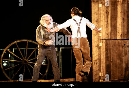 Piemont, Provinz Turin, Italien. 25. Juli 2014. Grugliasco Le Serre Performance "Timber" durch kanadisches Unternehmen Cirque Alfonse Credit: Wirklich einfach Star/Alamy Live-Nachrichten Stockfoto