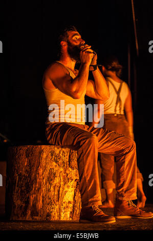 Piemont, Provinz Turin, Italien. 25. Juli 2014. Grugliasco Le Serre Performance "Timber" durch kanadisches Unternehmen Cirque Alfonse Credit: Wirklich einfach Star/Alamy Live-Nachrichten Stockfoto