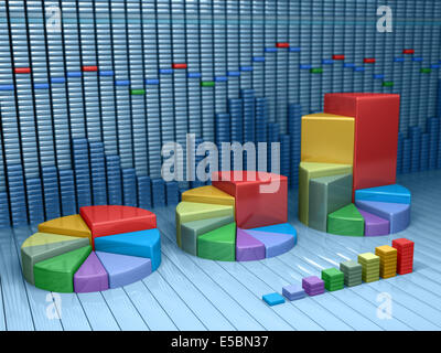 Börsendaten mit verschiedenen Diagrammen. Geschäft 3D-Illustration Stockfoto