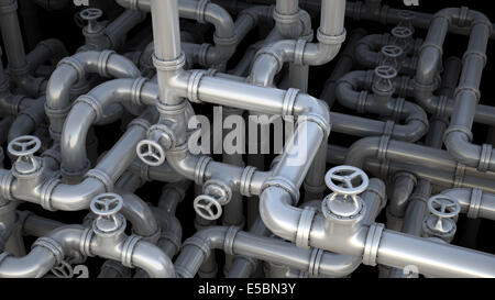 Industrielle 3d Illustration. Fantasie-Pipeline in Fabrik Stockfoto