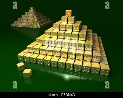 Pyramide der Würfel am Tisch in einem Casino gemacht Stockfoto