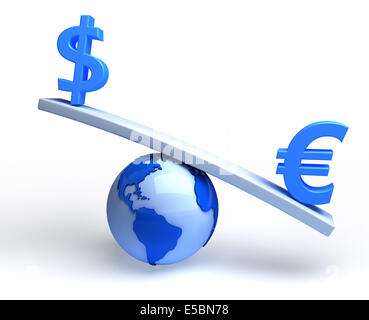 Dollar und Euro auf globale Artistengruppen. Konzeptionelle Darstellung Stockfoto